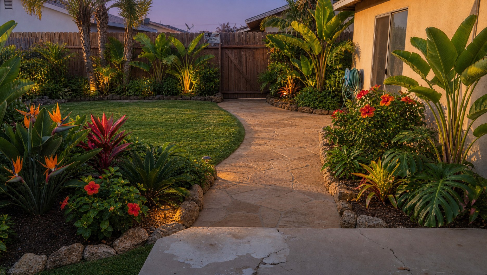 An AI-redesigned tropical yard