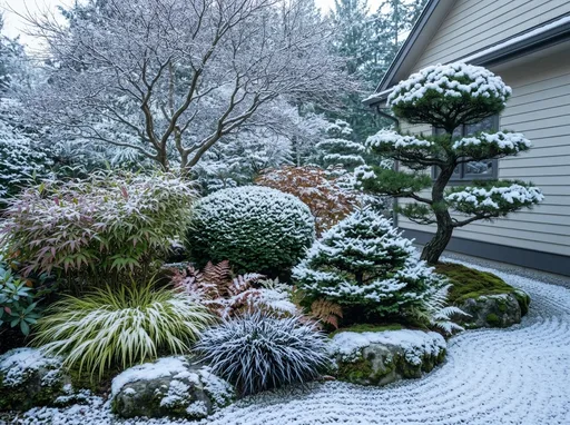 Japanese garden in winter — AI-designed yard