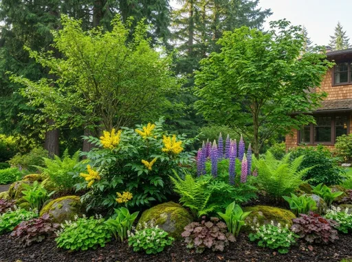 Pacific NW native in summer — AI-designed yard